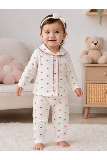 Mine Trend Dama Girl's Hearted Crochet Set 3 Months