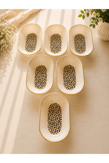 Leopard Model Half-6-Piece Glass Breakfast Presentation Snack Bowl Set