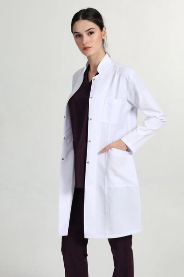 Women's Long Judge Collar Doctor Nurse Teacher Apron White Coat