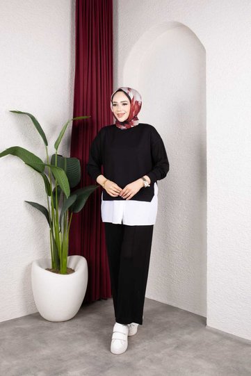 طقم ملابس إسلامية من قطعتين، سويت شيرت كبير الحجم، بنطلون واسع الساق، مزيج أنيق للاستخدام اليومي