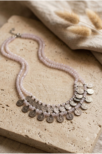 Handmade Silver Colorful Sequin Design Necklace