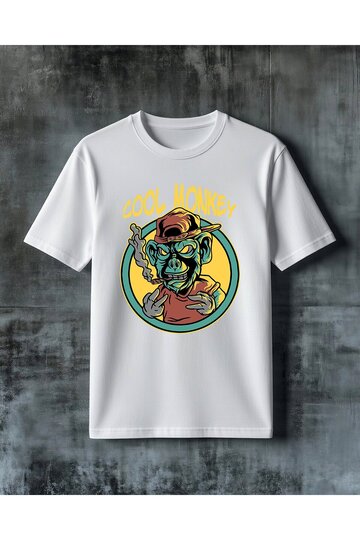 Cool Monkey Illustration Printed Oversize T-Shirt