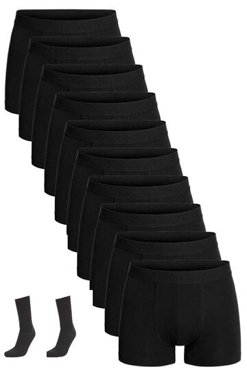 Pack of 10 Cotton Lycra Boxers with 1 Pair of Black Long Socks as a Gift