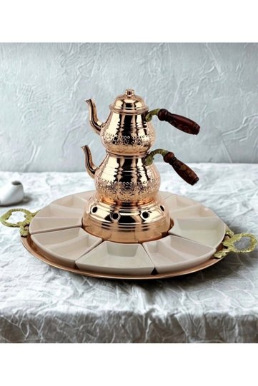 طقم إفطار نحاسي (إبريق شاي مع موقد 2+1 لتر)