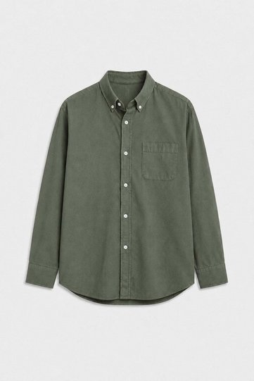 Khaki Collared Buttoned Cotton Men's Shirt