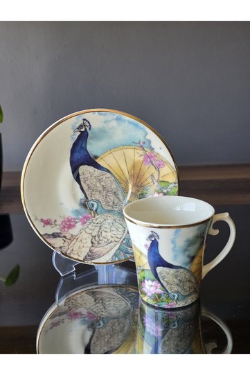 1 Person 2 Pieces Gilded Coffee Set Peacock 2