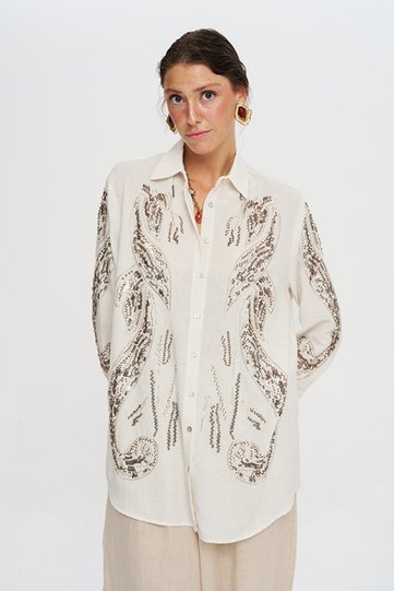 Women's Hand Embroidered and Sequined Oversize Shirt