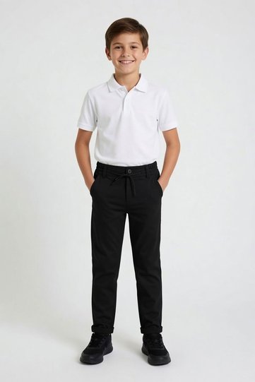 Black Double Legged Waist-Tied Boys' Fabric Trousers 22677