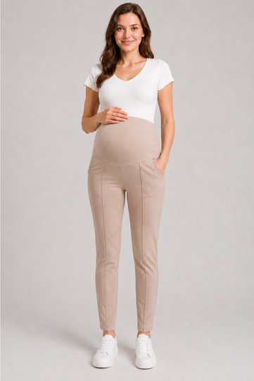 390 Beige Color Modal Adjustable High Waist Maternity Sweatpants - Flexible and Comfortable Maternity Wear