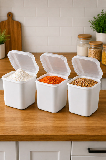 3 Flour and Legume Storage Containers 4500 ml |   Multi-Purpose Food Organizer Food Storage Container Set