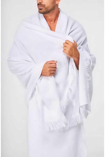 Luxury Men's Hajj Umrah Ihram Set 110X210 cm - Soft White Cotton (Non-See-Through & with Bag)