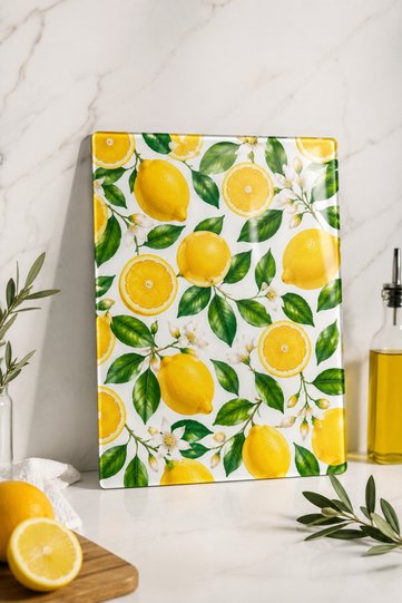 Glass Cutting Board - Glass Cutting Table |   Lemon Flower Patterned |   30cm X 40cm