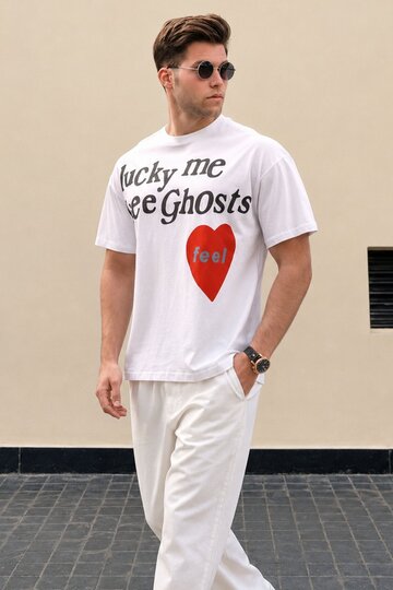 Men's White Printed T-Shirt 5263