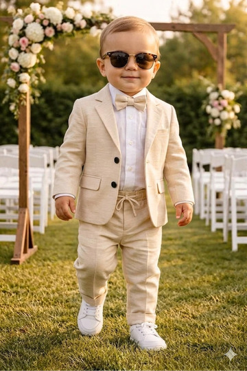 Flared Linen Casual Jacket Suit/Shirt Pants Jacket Bow Tie (Ay Grubu Zibinli)