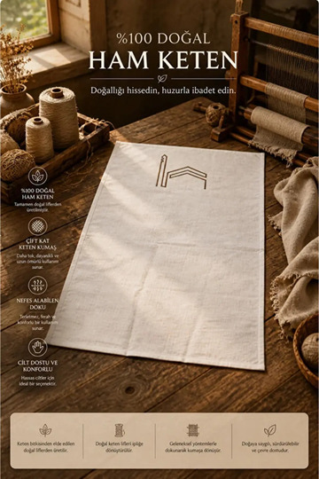 Kabe Embroidered 100% Natural Linen Prayer Rug Set with Prayer Beads, Dowry Gift, Prayer Mat Set, Prayer Rug