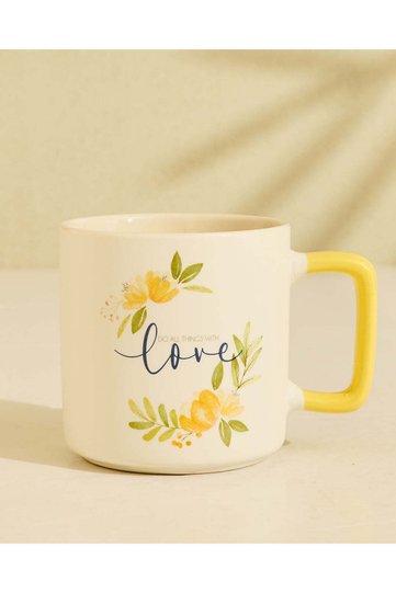 Cream Love New Bone China Mug With Yellow Rim 350ml