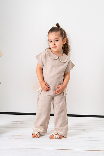 Stone Printed Trousers Short Sleeve 2-Piece Summer Girl Set 3708 Smr