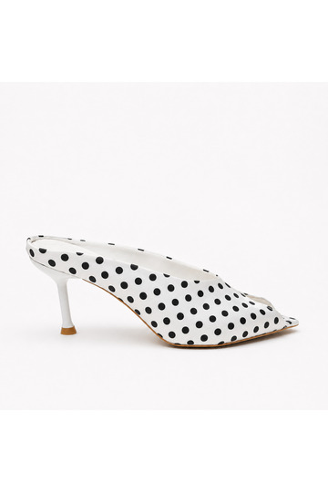 Heeled White Black Polka Dot Slippers