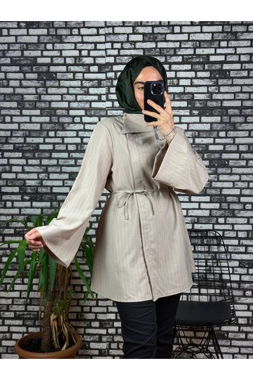 Striped Dora Jacket with Tie-Up Detail, Standard Size