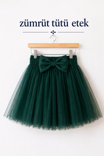 Girl's Emerald Green Bow Detailed Lined Skirt