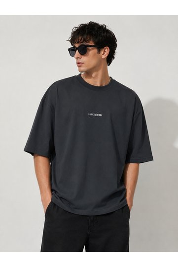 Men's Anthracite Oversize Cotton Basics & More Printed T-Shirt