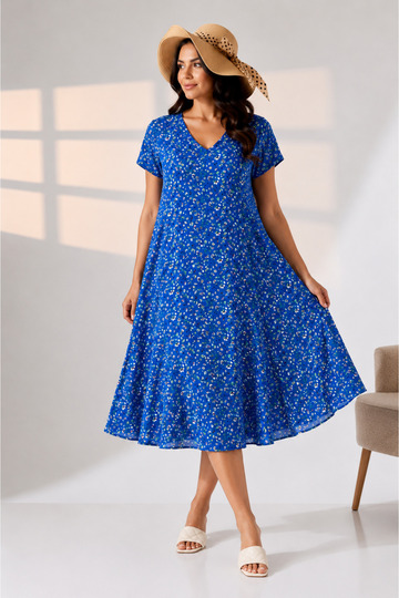 Summer Plus Size Viscose V-Neck Short Sleeve Dress 2688