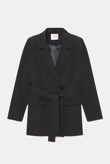Belted Pocket Detailed Blazer Woven Jacket