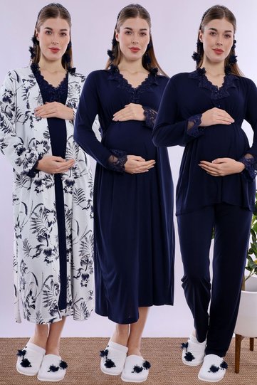Cotton Fabric Nursing Maternity Postpartum Set Effortt | 4 Pieces - Navy Blue