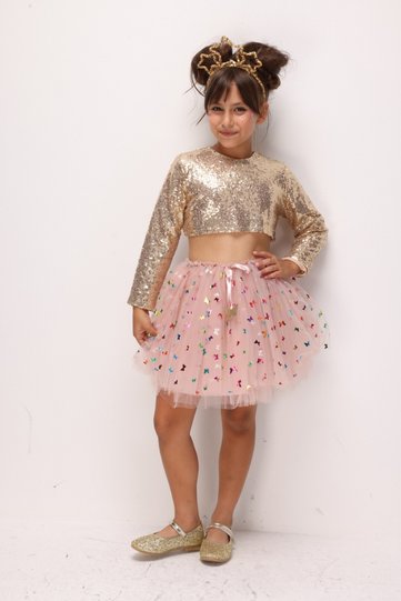 Powder Butterfly Bow Detailed Girls' Tulle Skirt - Aster