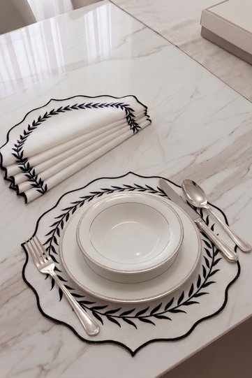 6-Piece Black Embroidered American Service-Supla Set
