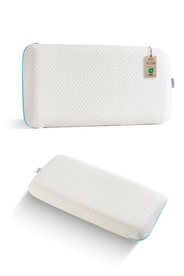 وسادة فيسكو لتقويم العظام للأطفال مع دعم للرقبة وفتحات تهوية (KIDS PILLOW) 66x33x6 سم، باللون الفيروزي والأبيض