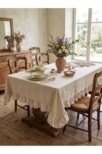 Ruffled 100% Cotton Buldan Handwork Organic Linen Bohemian Tablecloth