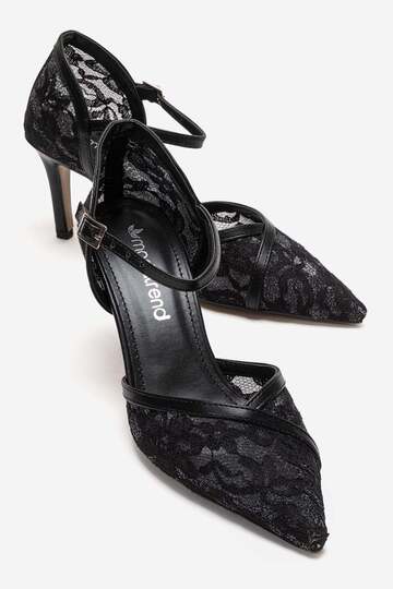 Women's Mesh Thin Heeled Shoes Black Skin