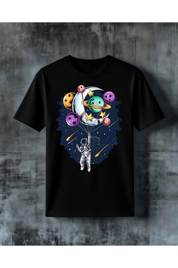 Astronaut Planet Balloon Printed Oversize T-Shirt