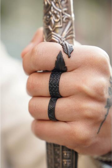 Unisex Black Plated Adjustable 3-Piece Ring Set