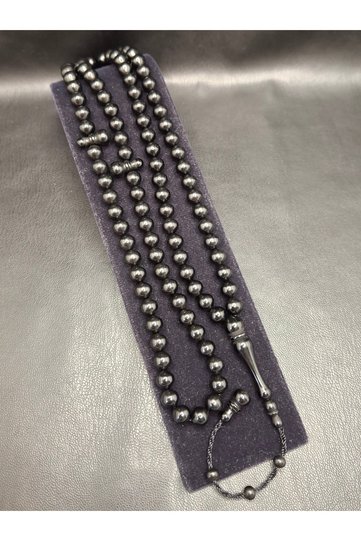 Black Color Faceted Globe Cut 99 Powdered Amber Prayer Beads
