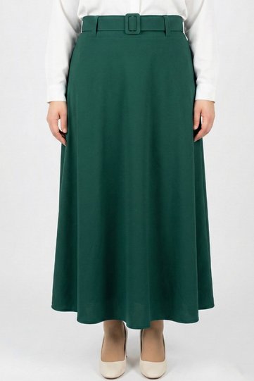 Women's Green Belted Puerto Rican Fabric Lined Cashem Skirt