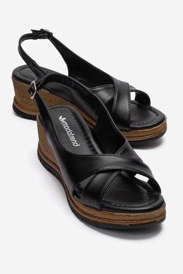 Women's Cross-Strap Low Wedge Heeled Sandals Black