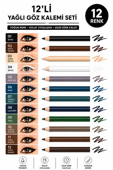 12 Color Neon Eyeliner Oily Eye Liner Set