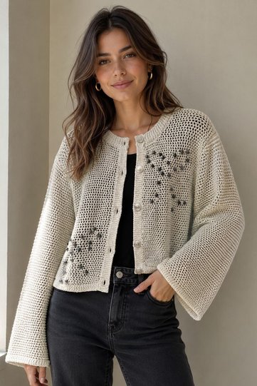 Women's Stone Embellished Knitted Cardigan
