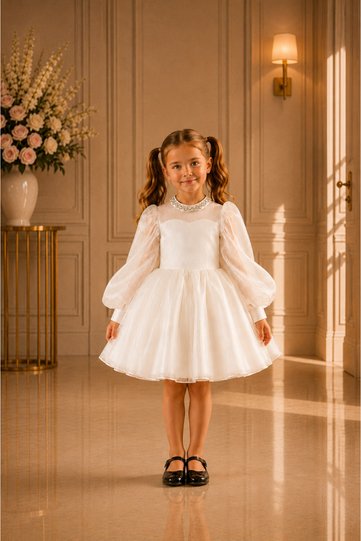 Shedress Girls' White Stone Embellished Tulle Evening Dress Special Occasion Dress