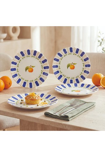 Apricot Patterned 4-Piece 19 cm Porcelain Cake Plate Set