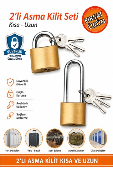 2-Pack Padlock with Short and Long Hooks – Student Dormitory Cabinet, Suitcase, Luggage, and Military Lock