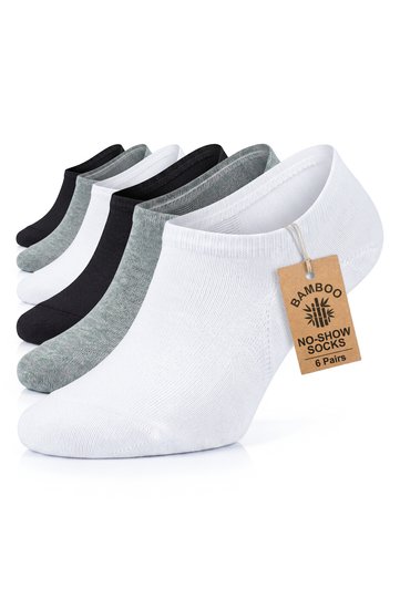 6 Pack Men's White Gray Black Bamboo Elastane No Show Invisible Seamless Sneakers Socks 3103