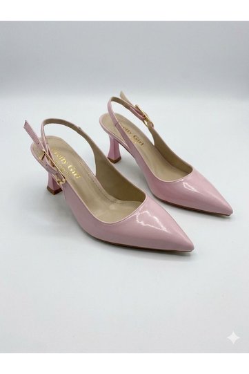 Women's High-Heeled Pointed Ankle Strap Shoes in Pink Patent Leather (Heel Height 8 cm)