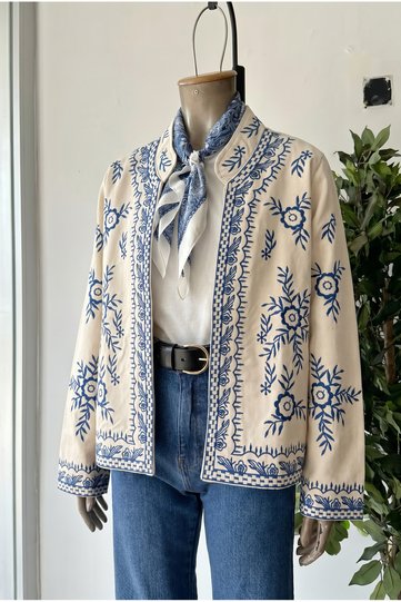 Women's Beige Embroidered Gabardine Jacket