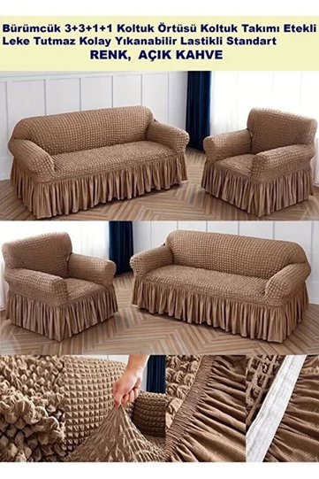 Crinkled Sofa Couch Cover Set Elastic Skirted Sofa Couch Slipcover 3+3+1+1 Standard