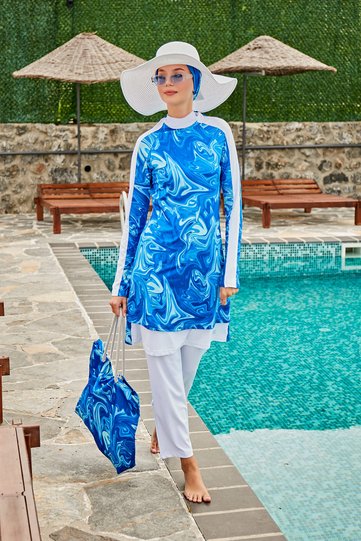 Marina Cobalt Blue Patterned Beach Bag C2304