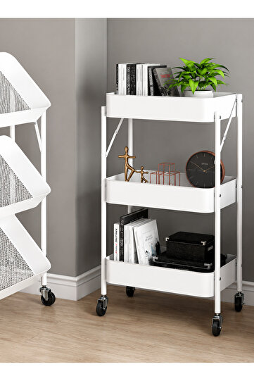 3-Tier Metal Rolling Organizer Storage Cart with Locking Wheels, Multi-Use for Kitchen, Bathroom, Laundry Room, Office, Space-Saving Design - 45 X 29.5 X 76 Cm*