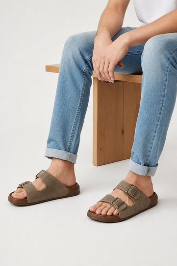 Unisex Orthopedic Daily Soft Leather Buckled Indoor Outdoor Slipper